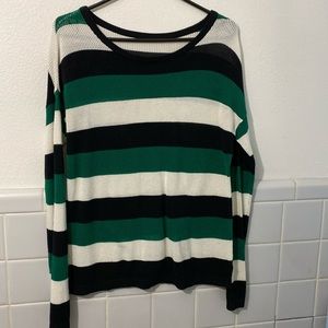 Black, green, white striped long sleeve (knitted)